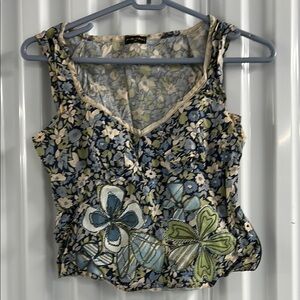 FANG Floral Sleeveless Blouse - Blue and Green
